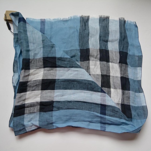 NWT BURBERRY GIANT EXPLODED CHECK LINEN LARGE CRINKLE SCARF - Picture 4 of 6